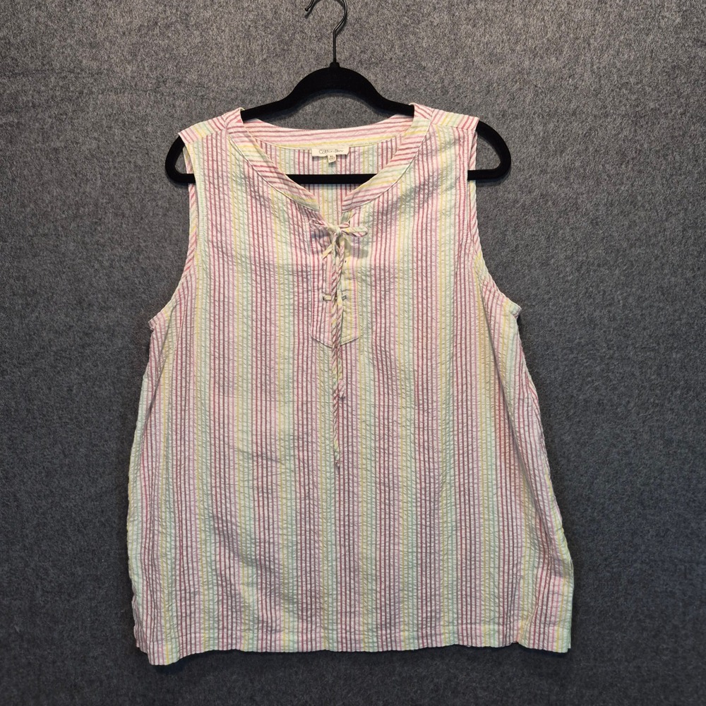 Cotton Bleu Seersucker Tank XL Coastal Resortwear Island Chic Cottage Whimsical
